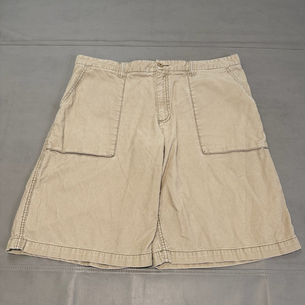 VTG Old Navy Y2K Men Tan Corduroy Cargo Utility Short Gorpcore Preppy-38x11-5983